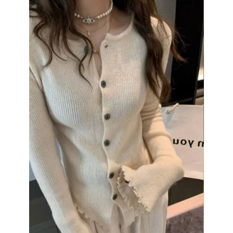 Aiertu Y2k Grey Vintage Women Kint Sweater Harajuku Long Sleeve Cardigan Irregular Korean Fashion Slim Autumn Jerseys Casual aiertu