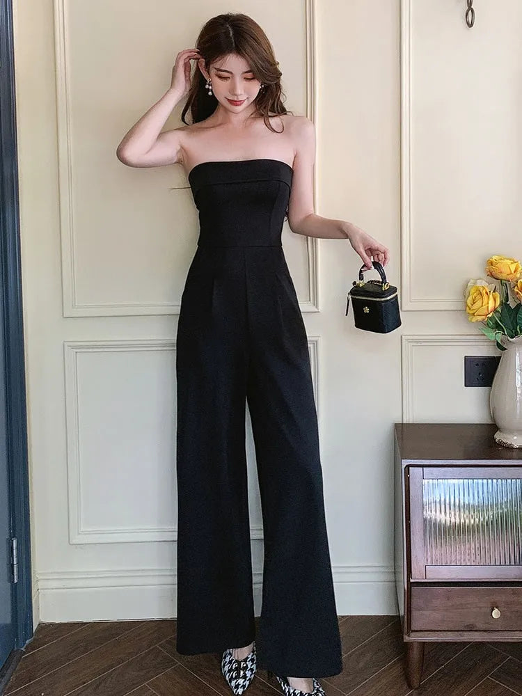 Aiertu Casual Wide Leg Jumpsuit Long Pants Black New Female Evening Party Loose Elegant Sleeveless Jumpsuits Aiertu