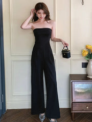Aiertu Casual Wide Leg Jumpsuit Long Pants Black New Female Evening Party Loose Elegant Sleeveless Jumpsuits Aiertu