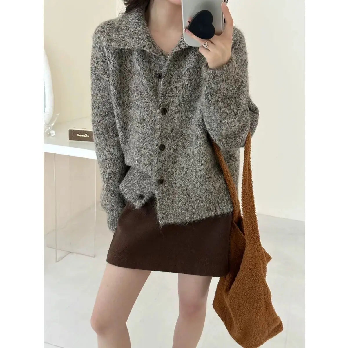 AIERTU  -  Cardigans Stand Collar Solid Thick Warm Autumn Winter Single Breasted Women Sweaters Korean Fashion Vintage Sueter Mujer Aiertu