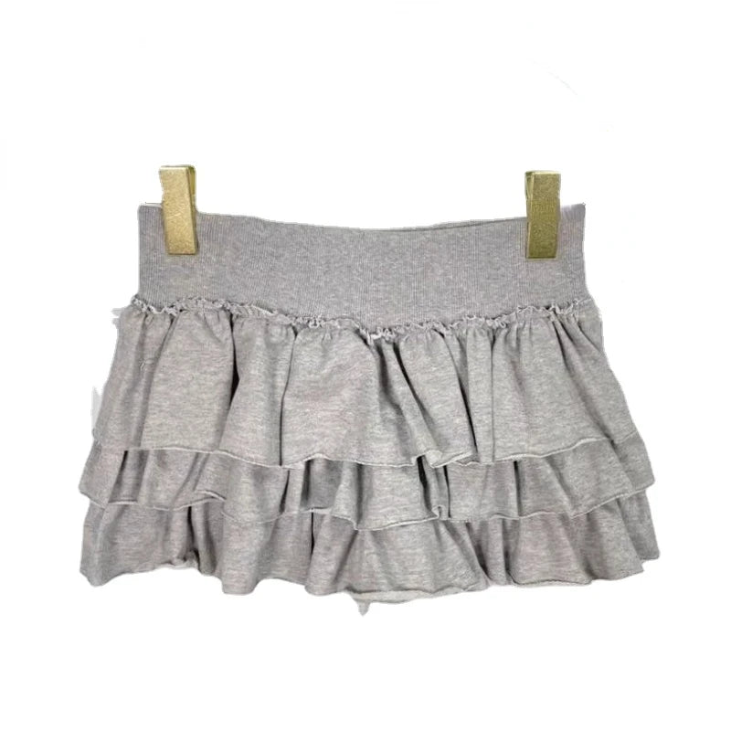 Aiertu Harajuku Y2k Lolita Mini Cake Skirt Soft Girl low Waist Ruffle Fluffy Fairy Skirts Summer Kawaii Cute Elegant Short Skirt Black Aiertu