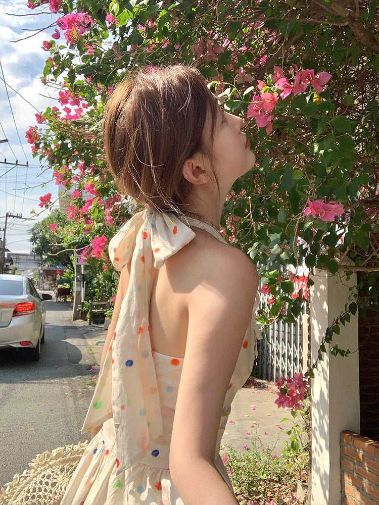 Aiertu 2024 Summer Sweet Y2k Mini Dress Women Casual Sleeveless Dot Short Party Dress Beach Style One Piece Dress Korean Fashion Chic Aiertu