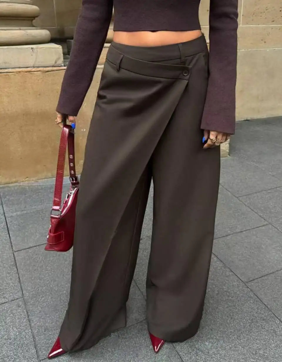 AIERTU  -  Irregular Splicing Straight Wide-leg Pants Women's Autumn and Winter Drape Suit Pants Design Trousers Aiertu