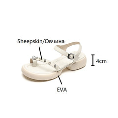 Aiertu Summer Woman Sandals Sheepskin Shoes for Women Round Toe High Heel Shoes Open Toe Chunky Heel Sandals Casual Platform Shoes Aiertu