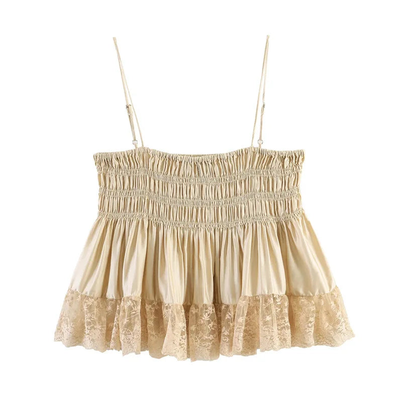 AIERTU  -  Independent Station Women's Lace Silk Satin Bridesmaid Top Strapless Ultra-Short Shoulder Bared Street Style Trendy Aiertu