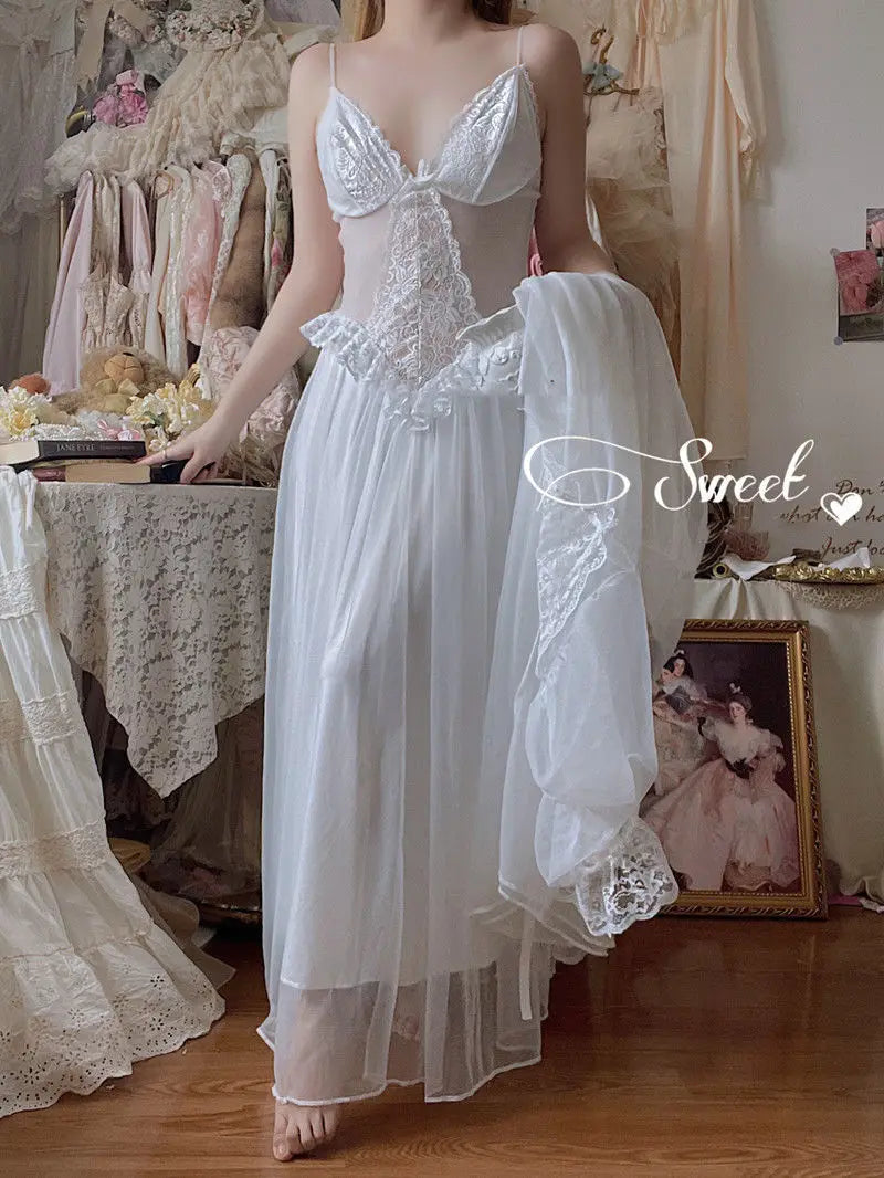 Aiertu Autumn White Fairy Vintage Sweet Dress Women Mesh Lace Sexy Casual Korean Dress Female Patchwork Designer Princess Dresses Aiertu