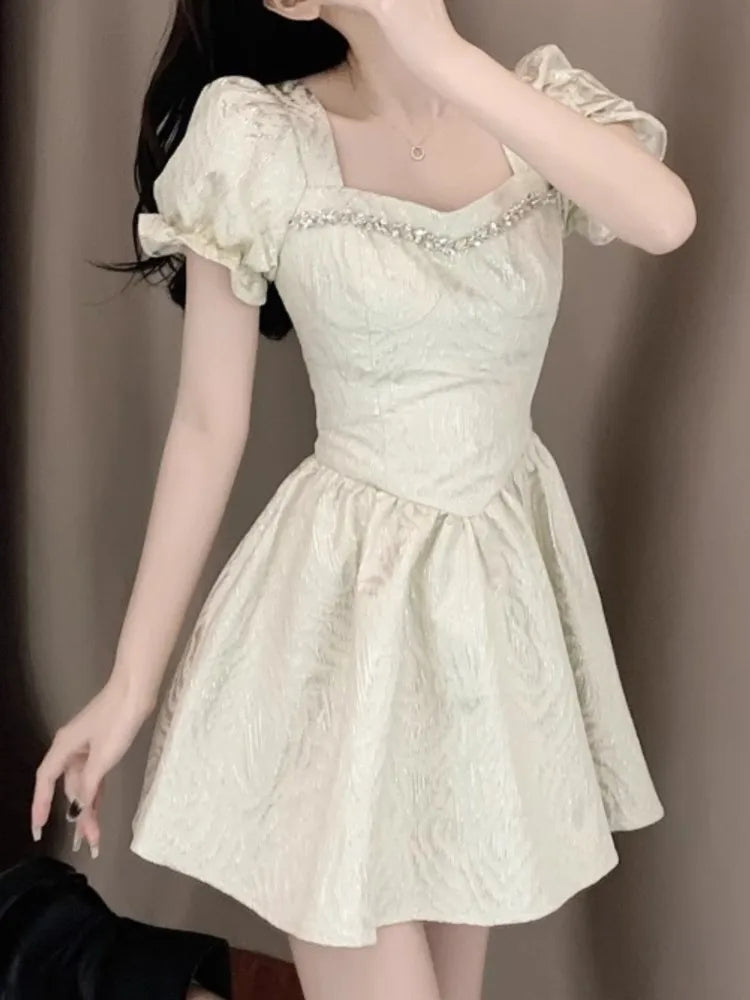 Aiertu Summer Women Fashion Elegant Solid Chic Mini Dress Vintage A-Line Birthday Party Clothes Female Vestidos Robe New Aiertu