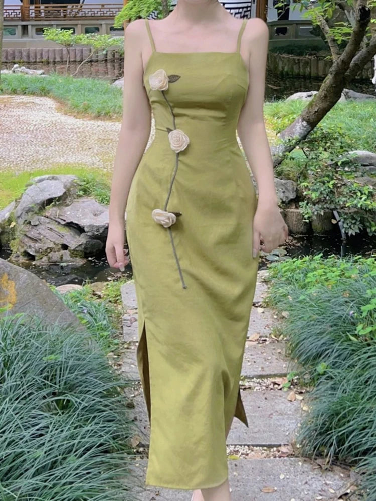 Aiertu Vintage Elegant Long Dresses Women Casual Slim Korean Party Holiday Dresses Female 2024 Summer One-piece Dress Beach Fashion Y2k Aiertu