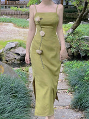 Aiertu Vintage Elegant Long Dresses Women Casual Slim Korean Party Holiday Dresses Female 2024 Summer One-piece Dress Beach Fashion Y2k Aiertu