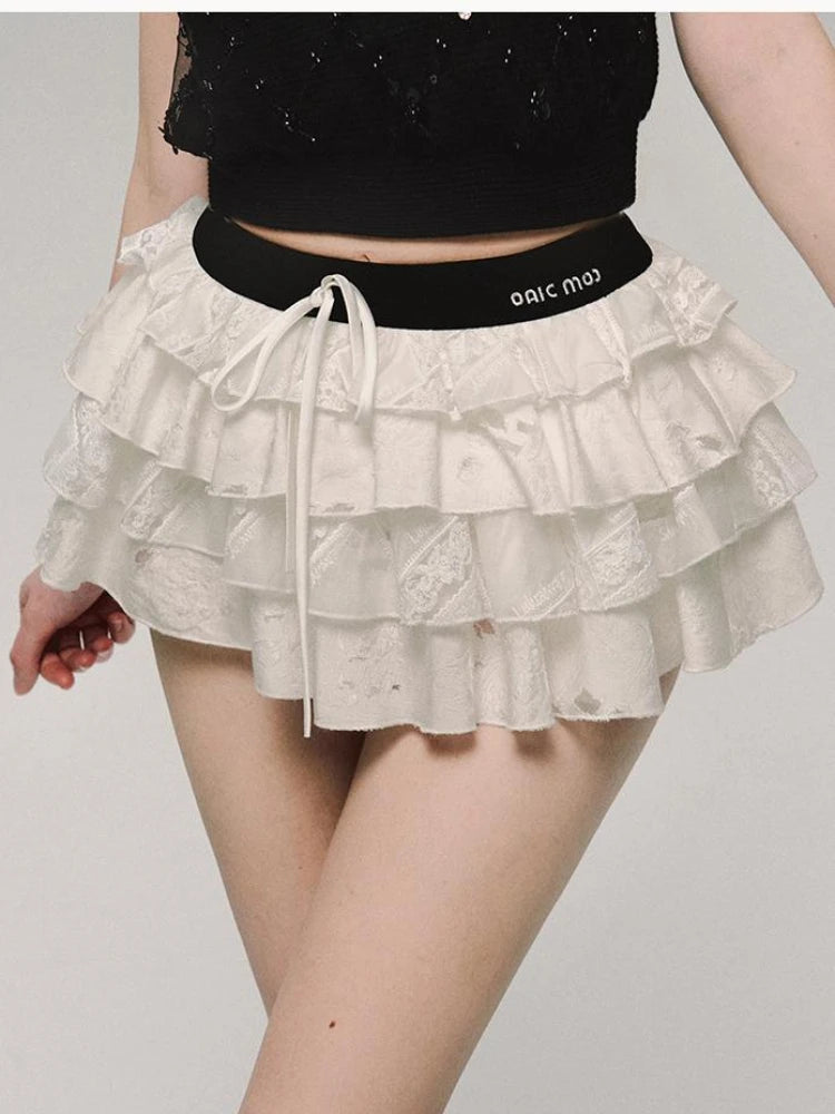 Aiertu Cuquette Y2k Ruffles Kawaii Cute Cake White Mini Skirt Hotsweet Mall Gorh Gothic E-girls Emo Skirts 2024 Spring Summer Aiertu