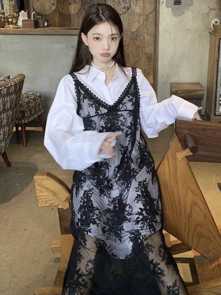 Aiertu Y2k Coquette Beach Sexy Floral Flower Embroidery Black Slip Long Dress Women Sundress Holiday Vacation Maxi Dresses Aiertu
