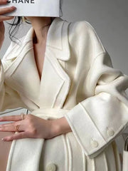 Aiertu Fashion New Women Elegant Casual Woolen Coat Vintage Loose Solid Chic Fall Winter Outerwear Overcoat Female Clothes Warm Cloak Aiertu