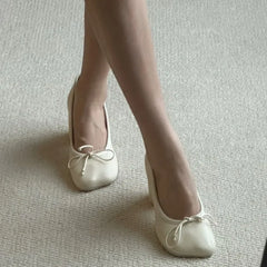 AIERTU  -  Bowknot Chunky Heel Mary Jane Shoes Women Round Heel Leather Shallow Women Pumps Fashion Heels for Women Brand Ballet Shoes