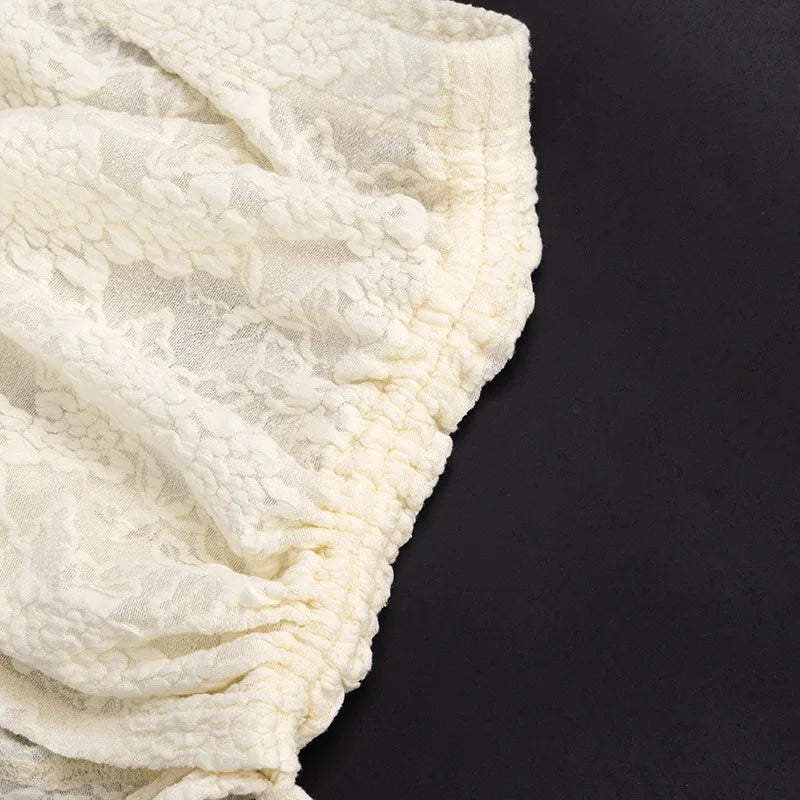 AIERTU  -  Vintage Lace Floral Embroidered Buckle T shirts Ruched Drawstring Sheer Mini Skirts Two Piece Sets for Party Event Summer Aiertu