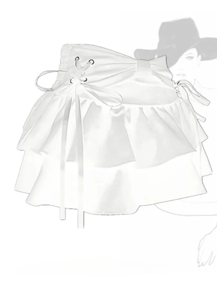 Aiertu Coquette Kawaii Cute Black Bandage Mini Skirt Y2k Sweet Girl Preppy Style Ruffles Pleated Korean Fashion Kpop 2024 Fashion Aiertu