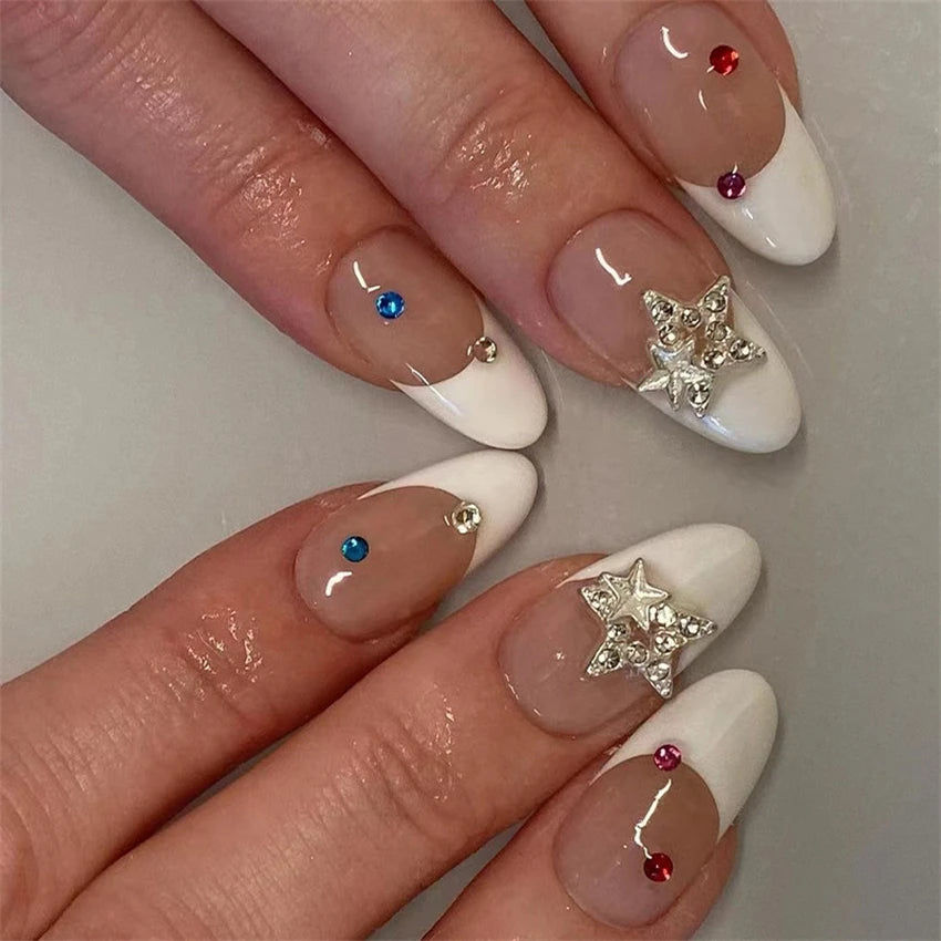 Aiertu Medium-length Acrylic Almond Fake Nails Art Cool Hottie Girl Wear False Nails Europe and USA Press on Nail Removable French Nail Aiertu