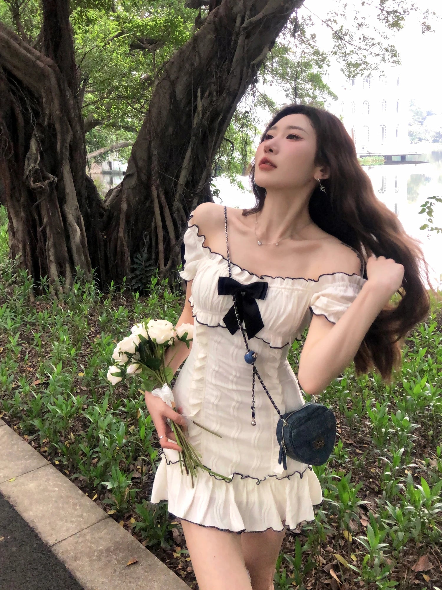 Aiertu 2024 Summer Woman Short Sleeve Y2k Mini Dress Party Slim Sweet Bow Dress Casual Outwear One Piece Dress Korean Fashion Chic Aiertu