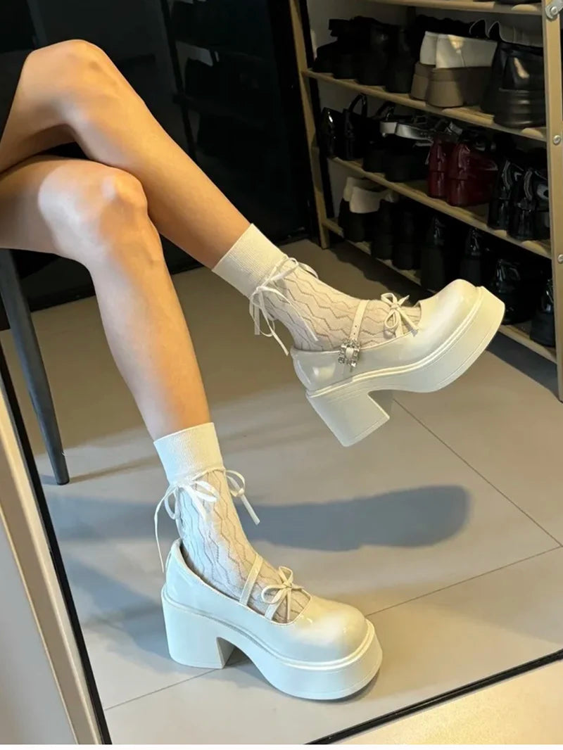 Aiertu Back  to school Platform High Heel Women Mary Jane Shoes Fashion Shallow Butterfly-knot Spring Autumn Ladies Dancing Party Prom Shoes Aiertu