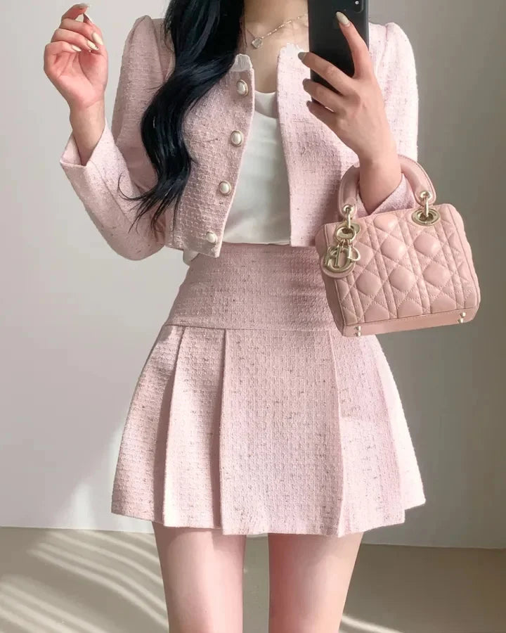 Aiertu High Quality 2024 spring Small Fragrant Two Piece Set Women Outfit Short Jacket Coat + Skirt 2 Piece Sets Conjuntos Cortos Aiertu