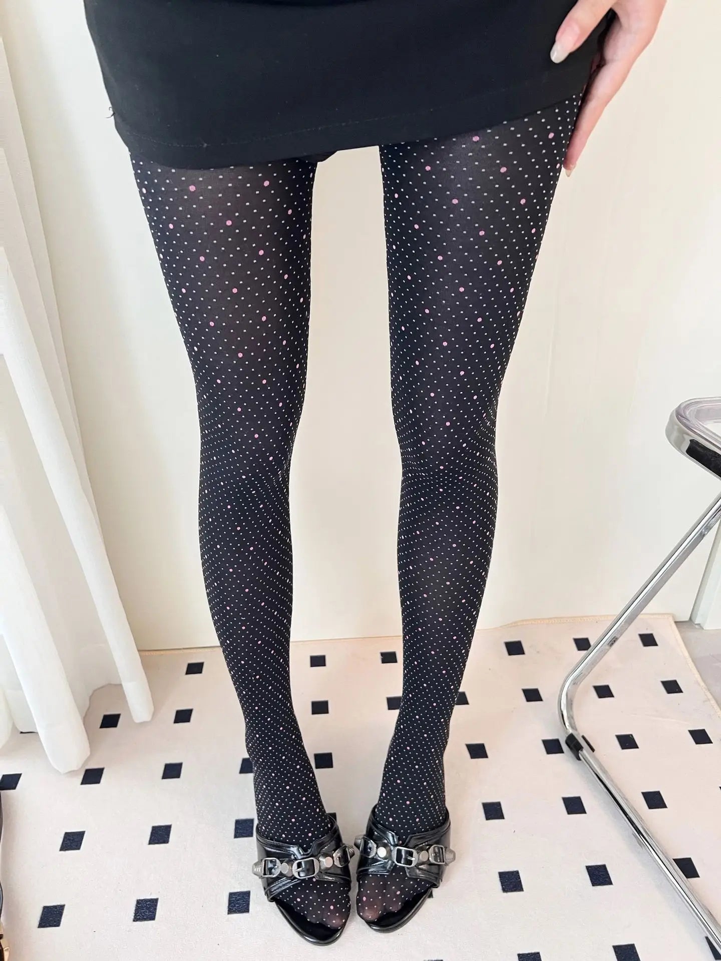 AIERTU  -  Sweet Cool Black Pink Polka Dot Ins Tights Autumn Color Block Velvet Trendy Women Base Stockings Daily Skirt Commute Stockings Aiertu