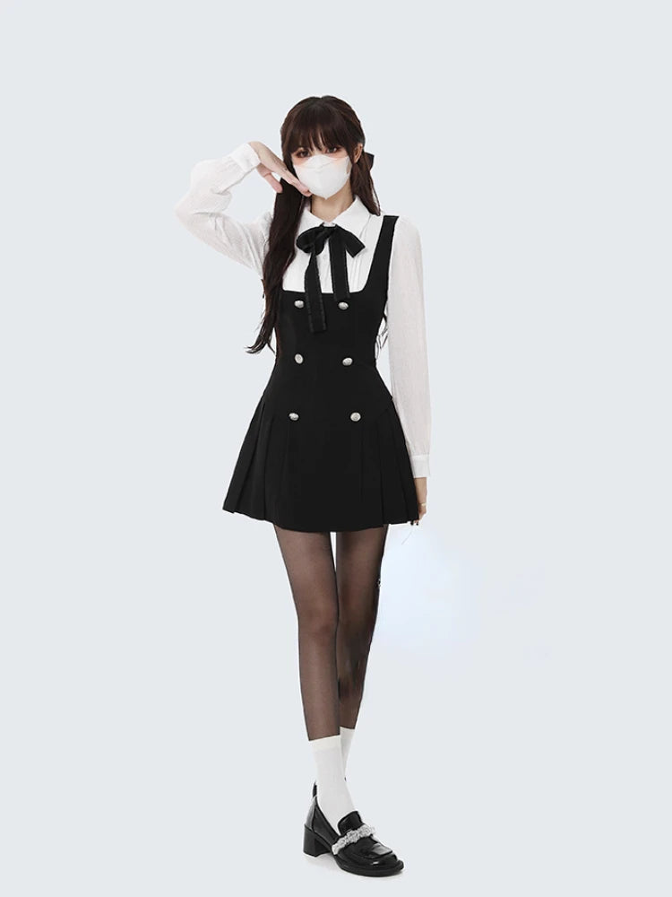 Aiertu Autumn Fake Two Dress Women Slim Chic Long Sleeve Bow Casual Y2k Mini Dress Female Korean Fashion Elegant Short Party Dress Aiertu