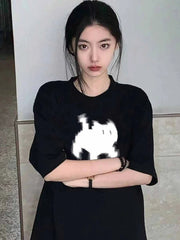 Aiertu Summer Y2k Aesthetic Print Basic Short Sleeve T-shirts Streetwear All Match Loose Tops Women Casual Harajuku Oversize O Neck Tee Aiertu