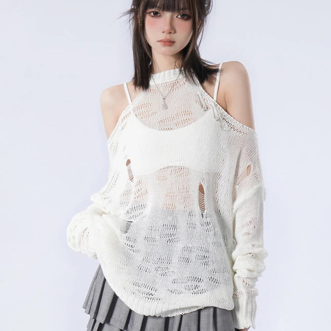 Aiertu Grunge Loose Women Sweaters Y2k Aesthetic Hollow Out Thin Pullovers 2024 Spring Long Sleeve Fashion Casual Kniited Tops Sexy Aiertu