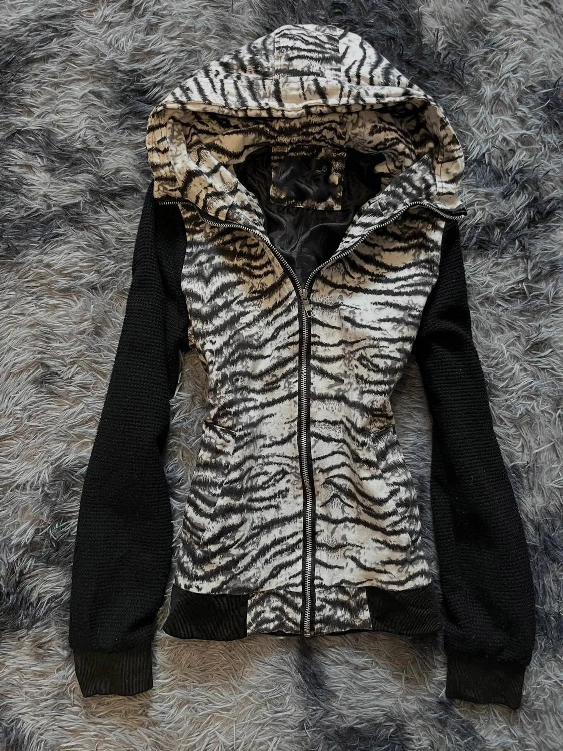 AIERTU  -  Street Hip Hop Women Clothing Slim Long Sleeves Winter Hoodie Y2k Coats Zipper Zebra Stripe Gothic Femme Sweatshirt Vintage Tops Aiertu
