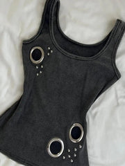 AIERTU  -  Summer new metal ring decoration slimming sleeveless women clothing retro washed fabric camisole vest for women Aiertu
