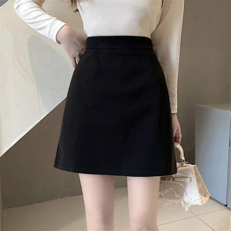Aiertu DRESS TO IMPRESS Summer Mini Skirts Women Faldas A-line Solid Hot Soft Simple Stylish High Waist Office Ladies All-match Retro Trendy Minimalist aiertu