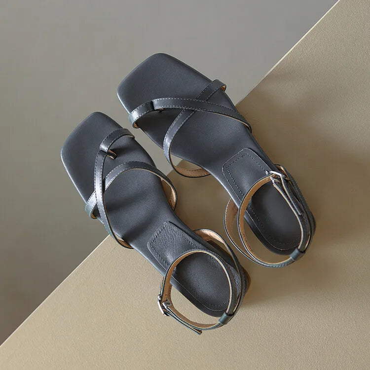 Aiertu  Spring/Summer Women Shoes Split Leather Shoes Women Open Toe Chunky Heel Sandals Low Heel Shoes for Women Concise Sandals Aiertu