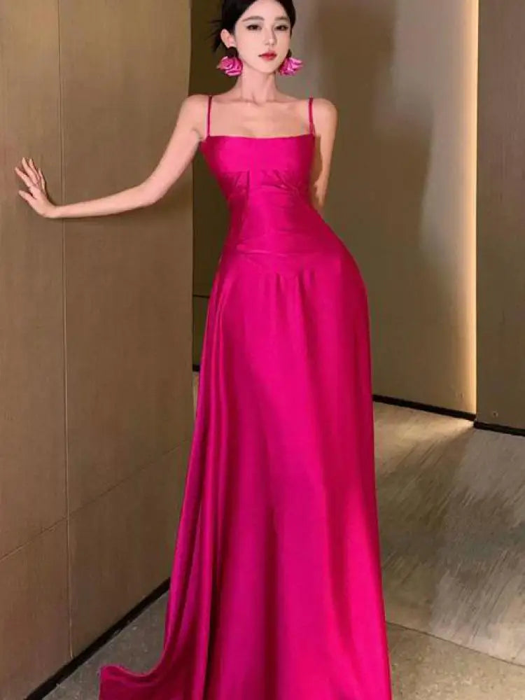 Aiertu Summer Rose Red Elegant Spaghetti Strap Women Bandage Long Dress Sexy Vintage Prom Evening Party Dress Fashion Vestidos Robe New Aiertu