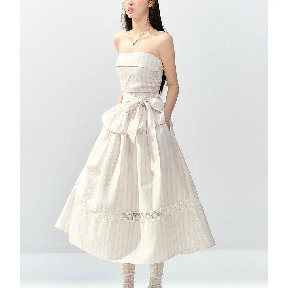 AIERTU  -  Summer Pink Striped Suspender Tube Top Slim and Thin Straps New Dress Long Dress Women Aiertu