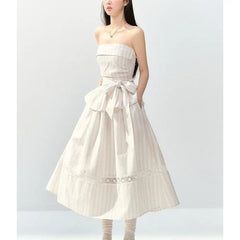 AIERTU  -  Summer Pink Striped Suspender Tube Top Slim and Thin Straps New Dress Long Dress Women Aiertu