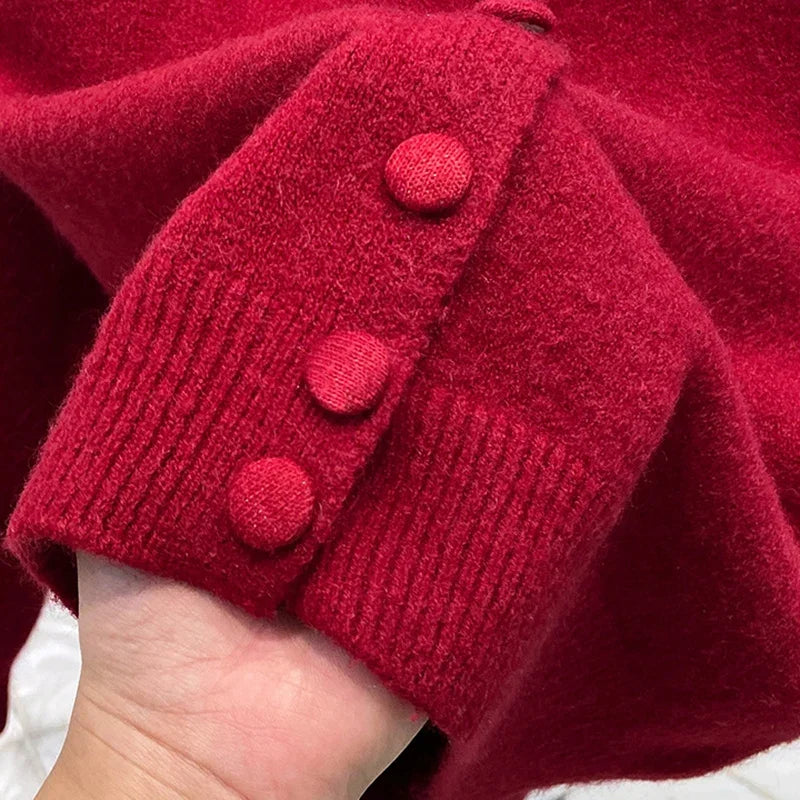 AIERTU  -  Women's High Neck Knit Cardigan Autumn Solid Color Single Breasted Sweater Outerwear Woman Soft Cashmere Knitwear Aiertu