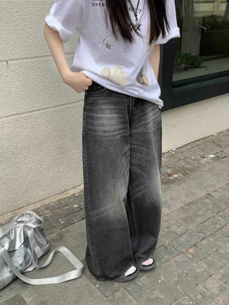 Aiertu Grunge Y2k Black Jeans Women Baggy Vintage Oversized High Waist Denim Trousers Wide Leg  Korean Streetwear Female Retro Aiertu