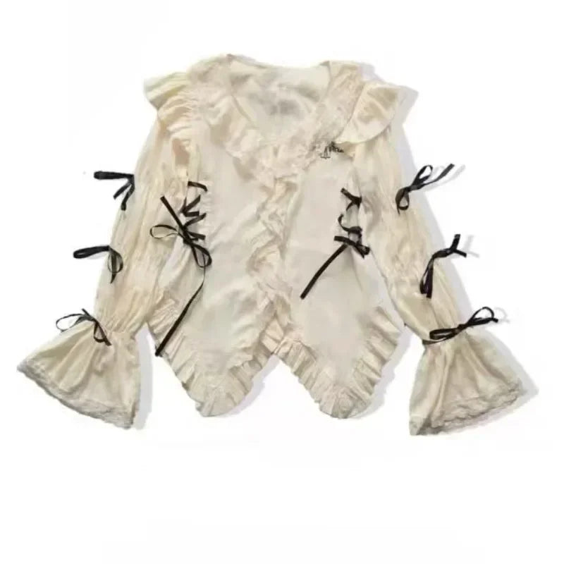 Aiertu Grunge Gothic Mall Goth Harajuku Y2k Aesthetics Lace Shirt Lolita Fairy Bandage Blouses 2024 Fashion Irregular Top Aiertu