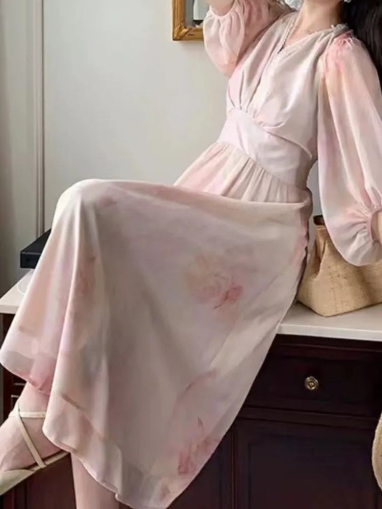 Aiertu French Style Women Fashion Elegant Casual Midi Party Dress Vintage Chic A-Line Prom Birthday Clothes Female Summer Vestidos New Aiertu