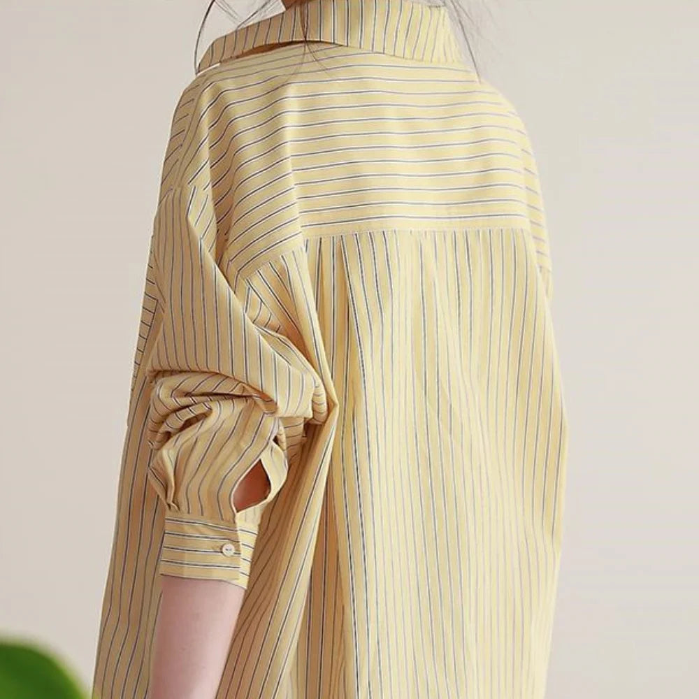 Aiertu Office Lady's Elegant Shirt Jacket Women's Loose Striped Long Sleeved Shirts And Blouses Summer Trend Korean Sweet Casual Top Aiertu