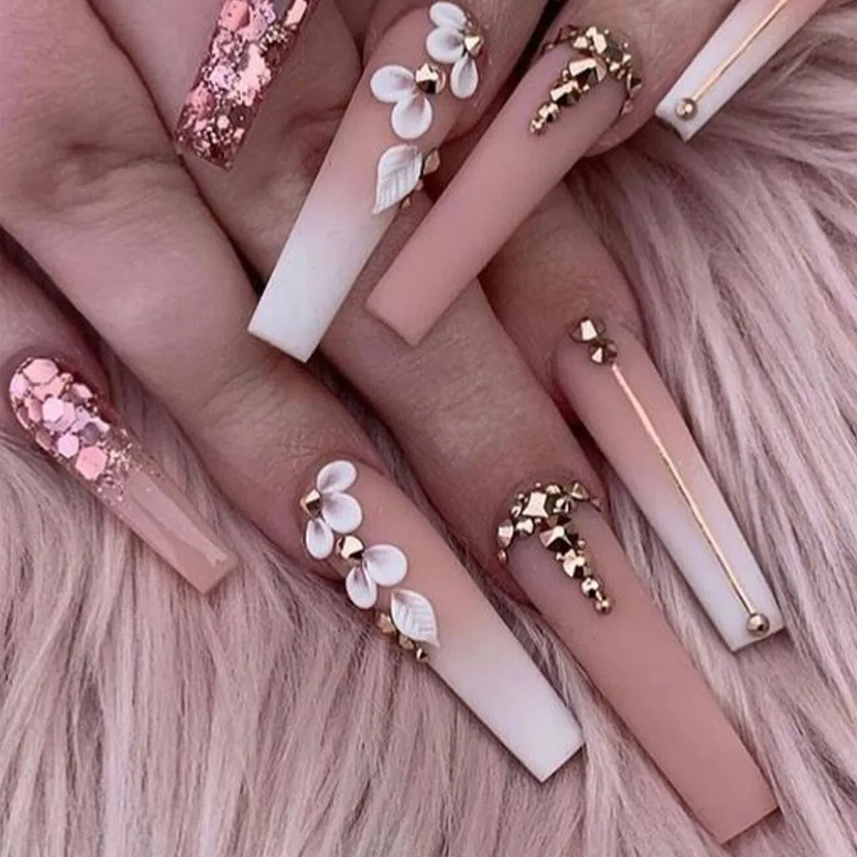 Aiertu 24pcs Artifical Bails With Glue Fake Nail Tips With Design Detachable Press On Nails Long Fake Nail Finished Nail Piece Sticker Aiertu