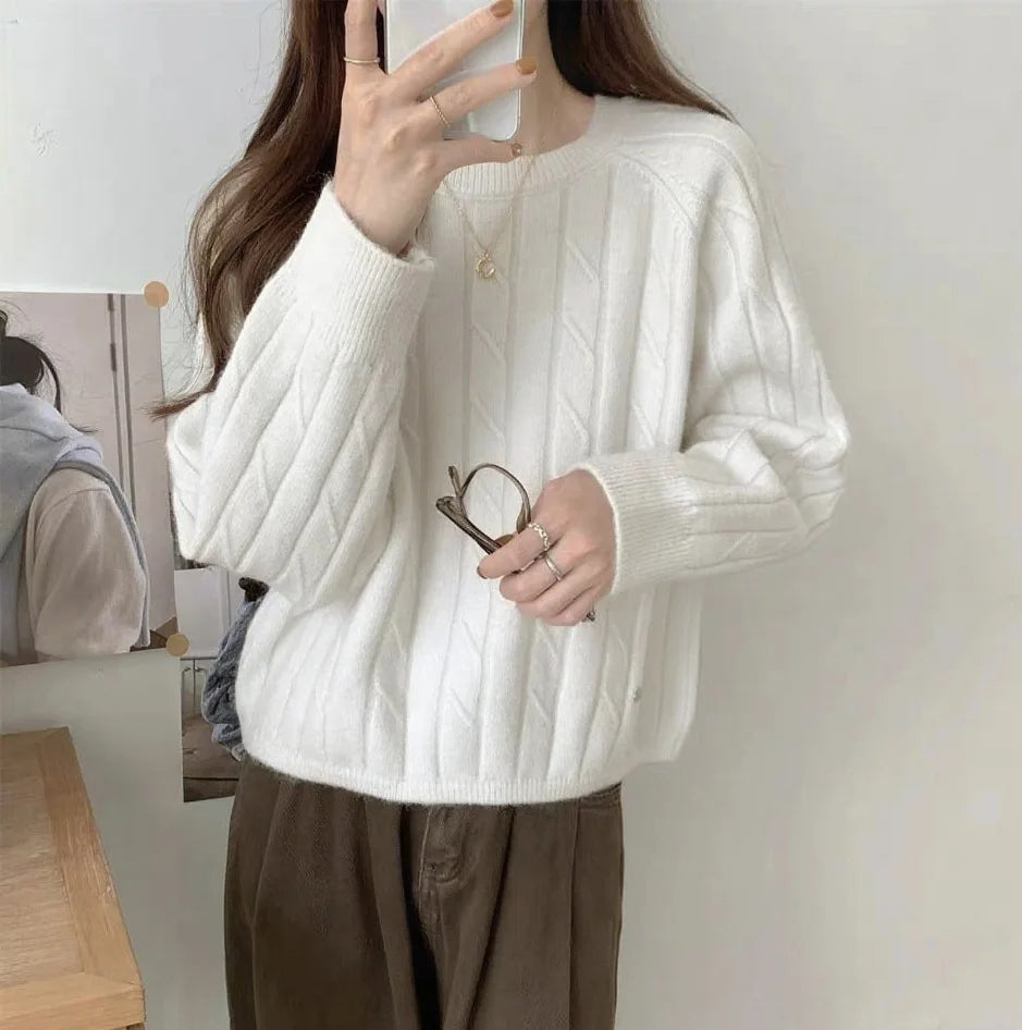 AIERTU  -  Autumn Winter New Arrival Red Crew Neck Pullover Sweater Knit Base Layer Fashion Casual Loose Versatile Women Top Aiertu