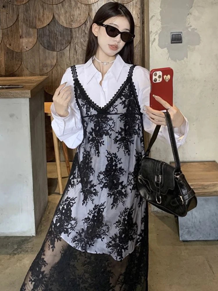Aiertu Y2k Coquette Beach Sexy Floral Flower Embroidery Black Slip Long Dress Women Sundress Holiday Vacation Maxi Dresses Aiertu
