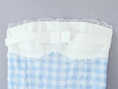 AIERTU  -  Blue Gingham Halter Mini Dress Women Y2K Ruffle Bustier Puff Balloon Hem Party Dress Aiertu