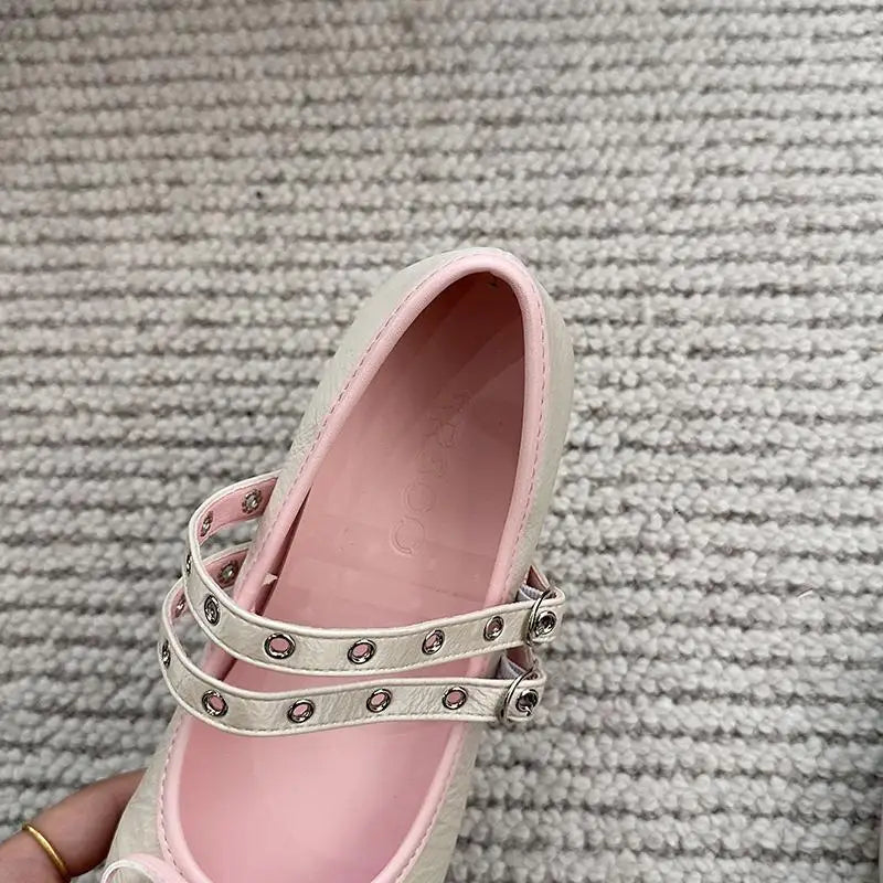 AIERTU  -  Pink Floral Pattern Low Heel Mary Jane Shoes Women Summer Comfort Silver Bowknot Ballet Flats Woman's Lolita Shoes Aiertu