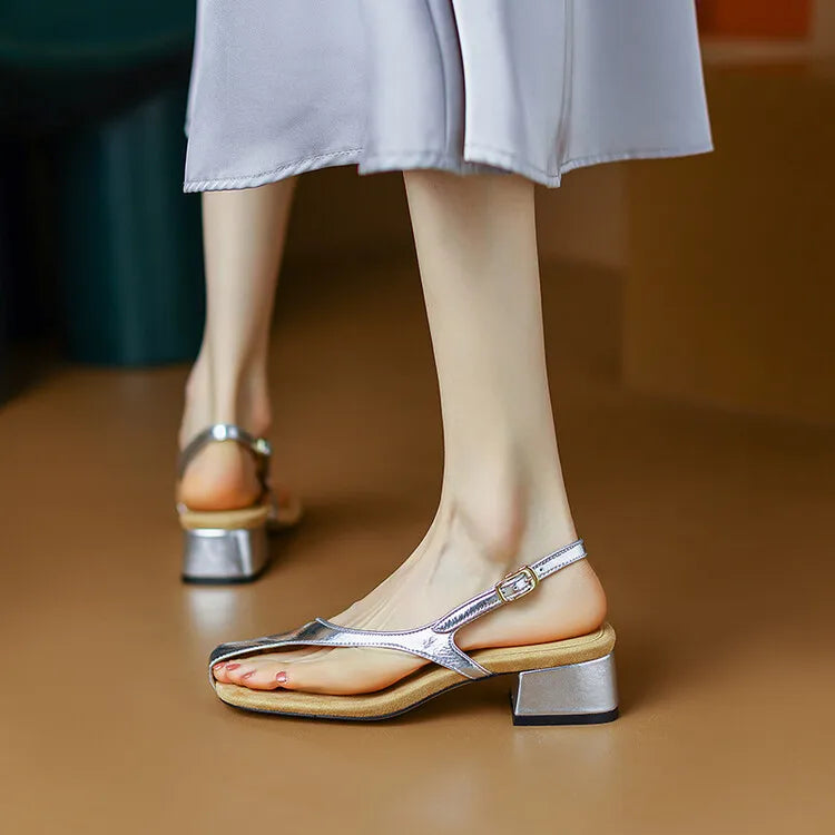 Aiertu NEW Summer Women Sandals Square Toe Chunky Heel Shoes Split Leather Shoes for Women Fashion Concise Low Heel Designer Sandals Aiertu