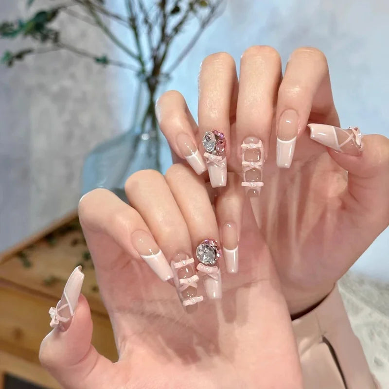 Aiertu 24Pcs Valentine Nails Press on Love Y2k Acrylic Nails Sparkle Butterfly French Cat Eye Almond Full Cover Stick on False Nail Tip Aiertu
