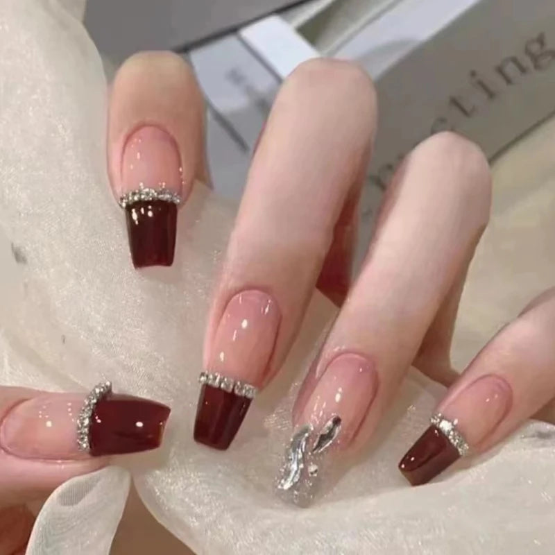 Aiertu 24Pcs Valentine Nails Press on Love Y2k Acrylic Nails Sparkle Butterfly French Cat Eye Almond Full Cover Stick on False Nail Tip Aiertu