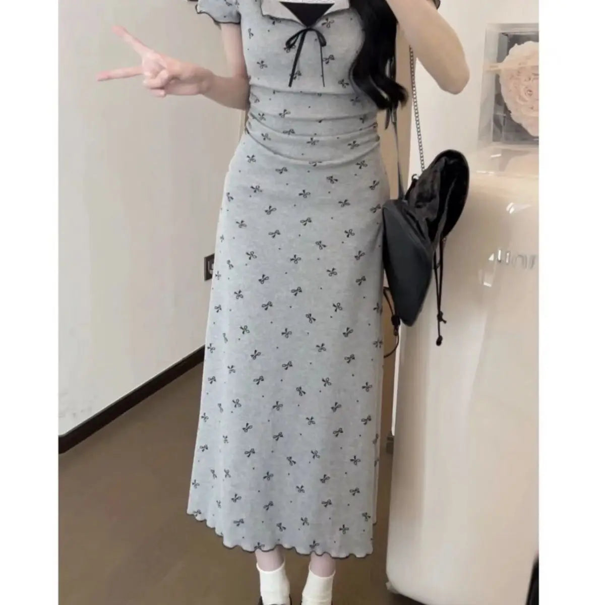 Aiertu Y2k Coquette Sweet Kawaii Bow Print Lace Mini Dress Women 2024 Spring Summer Fashion Japanese Harajuku Short Dresses Aiertu