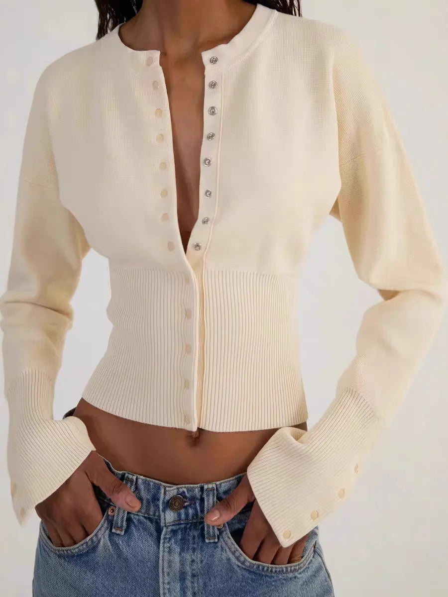 AIERTU  -  Autumn and Winter New French Classic Temperament Round Neck Casual Knitted Cardigan Top Women's Sweater Aiertu