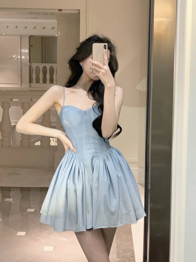 Aiertu Summer Party Sexy Strap Dress Women Sleeveless Casual Formal Midi Dress Female Elegant Vintage One Piece Dress Korean Sweet Aiertu